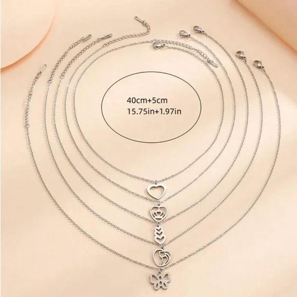 ⚠️Clearance 5pcs Silver Butterfly And Heart Charm Necklaces SS - Picture 3 of 3